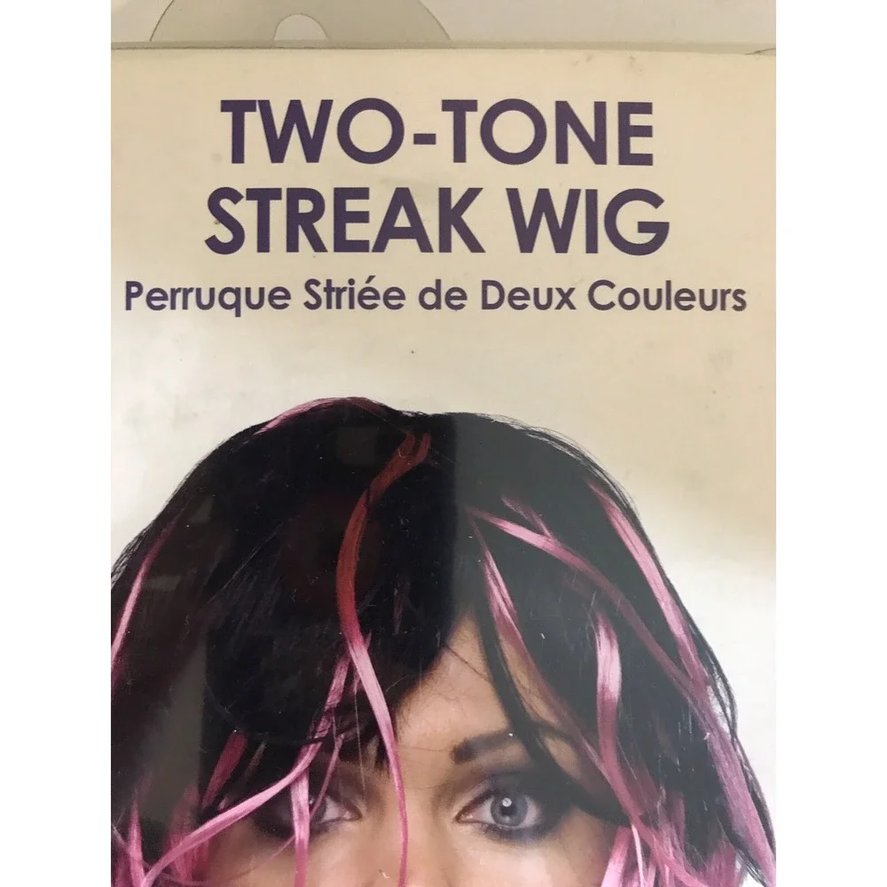 Rubies Halloween Two-Tone Streak Wig Black Pink Punk Goth Costume 51869 NEW
